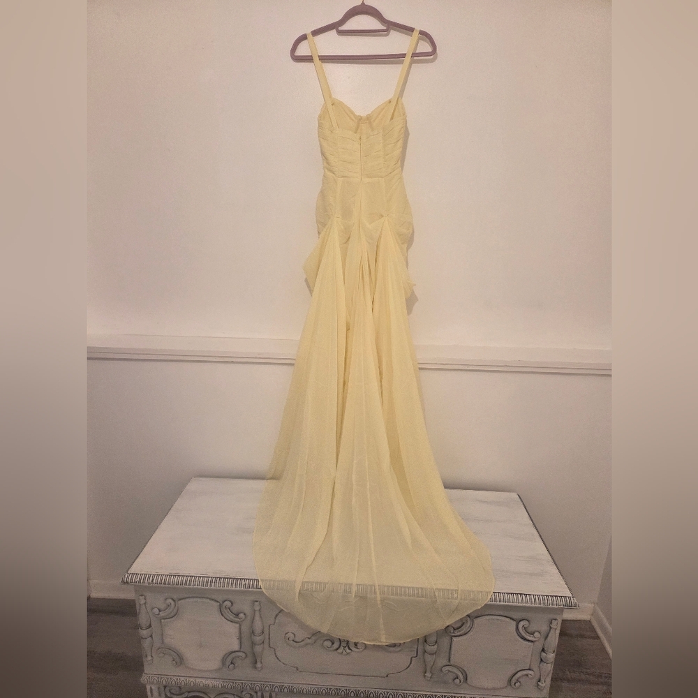 For Love & Lemons Bustier Baby Yellow High-low Ruffle Gown W/Spaghetti Straps - Picture 8 of 8